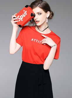 Red Letter Pattern Print T-shirt