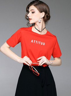 Red Letter Pattern Print T-shirt