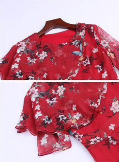 Red Floral Print A-line Dress