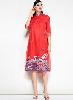 Red Ethnic Embroidered Shift Dress