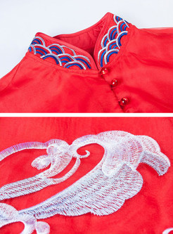 Red Ethnic Embroidered Shift Dress