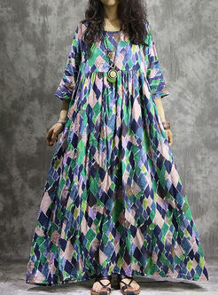 Vintage Loose Splicing Falbala Maxi Dress 