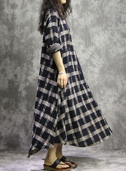 Plaid Asymmetric Vintage Splicing Falbala Dress