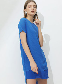 Blue Asymmetric Short Sleeve Shift Dress