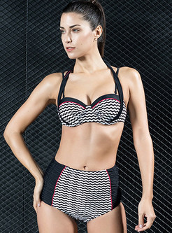 Striped Halter Neck Sport Bikini