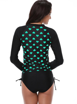 Hearts Pattern Long Sleeve Swimwear