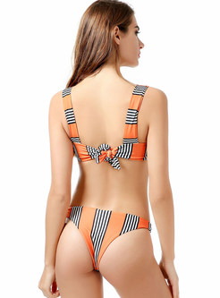 Orange Striped Scoop Neckline Bikini