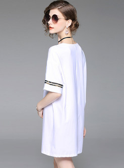 White Casual Print Short T-shirt Dress