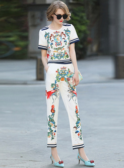Court Multicolor Print Two-piece Outfits