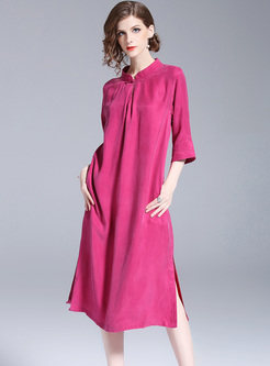 Brief Loose Stand Collar Shift Dress