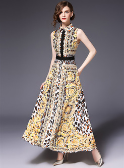 Ethnic Print Sleeveless Maxi Dress