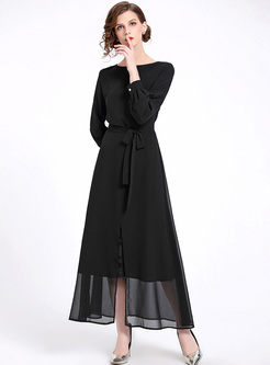 Black Brief Slit Chiffon Maxi Dress