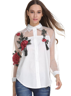 White See Through Embroidered Blouse