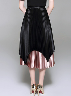 Stylish Splicing Velvet Pleated Skirt