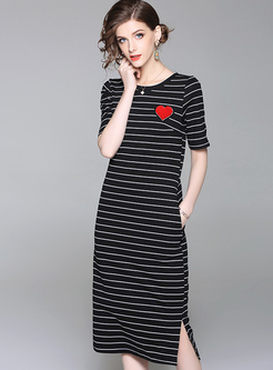 Casual Striped Short Sleeve T-shirt Dress