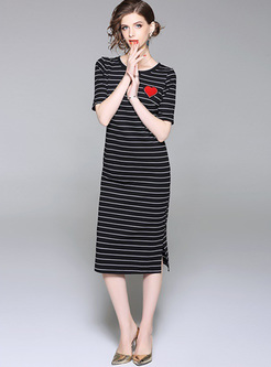 Casual Striped Short Sleeve T-shirt Dress
