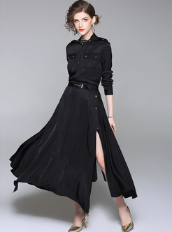 Black Slit Big Hem Maxi Dress
