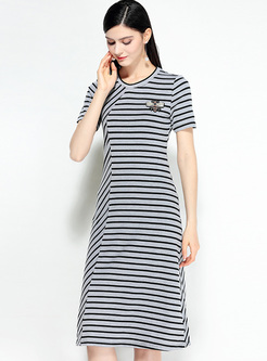 Casual Striped Cotton A-line Dress