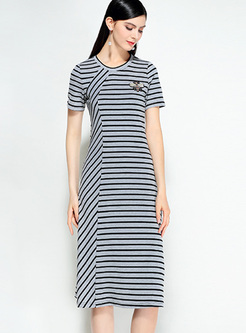 Casual Striped Cotton A-line Dress