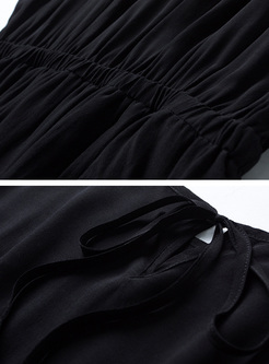 Black Belted Asymmetric Hem Skater Dress