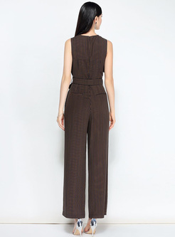 Causal Splicing Belted Striped Jumpsuits
