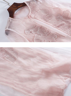 Pink Elegant Silk Embroidery Long Coat 