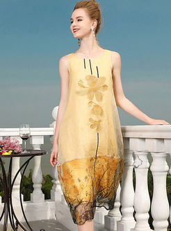 Fashion Silk Organza Sleeveless Shift Dress 