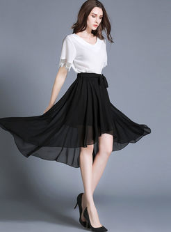 Street Black Chiffon Waist Asymmetric Skirt 