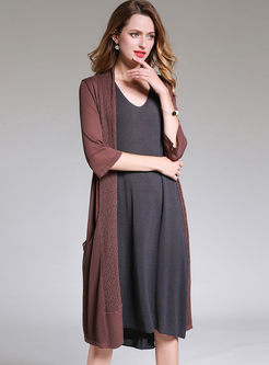 Casual Solid Color Knitted Loose Coat 