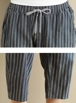 Loose Tied Striped Harem Pants
