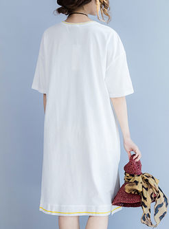White Split Animal Print T-shirt Dress