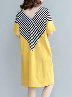 Fashion V-neck Striped T-shirt Dress 