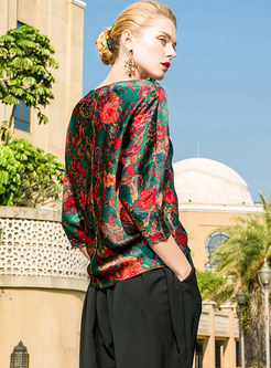 Floral Print Batwing Sleeve Blouse