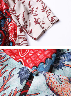 Ethnic Print Silk Asymmetric Hem Blouse