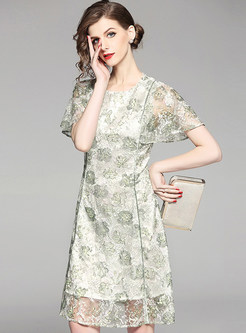 Stylish Lace Floral Print A-line Dress