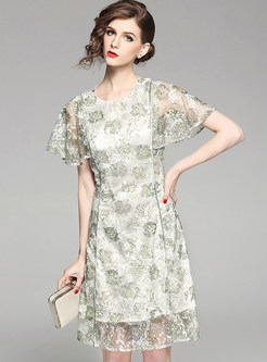 Stylish Lace Floral Print A-line Dress