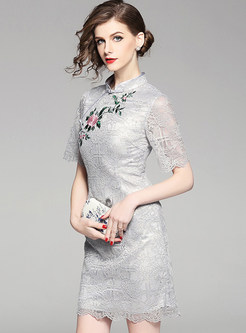 Vintage Lace Embroidered Slim Bodycon Dress