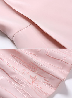 Pink Embroidered Big Hem Skater Dress