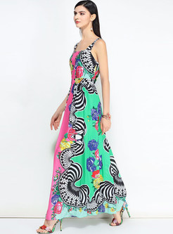 Contrast Color Sleeveless Slim Maxi Dress