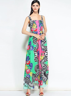 Contrast Color Sleeveless Slim Maxi Dress