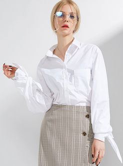 White Solid Color Brief Blouse