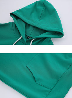 Green Letter Print Casual Hoodies