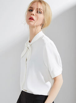 White Fashion Tied Single-breasted Pure Color Blouse