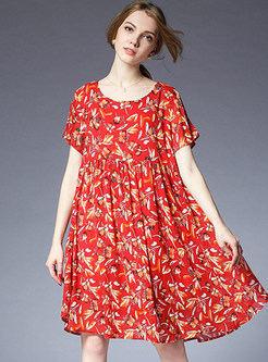 Red Plus Size Floral Print Shift Dress