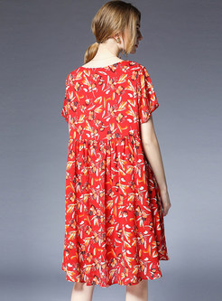 Red Plus Size Floral Print Shift Dress