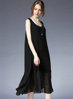 Black Casual Sleeveless Shift Dress