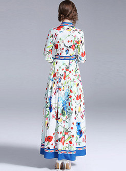 Floral Print Lapel Maxi Dress