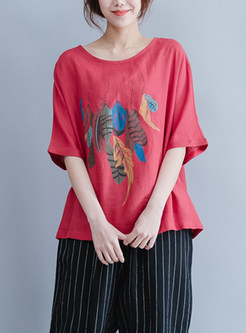 Red Plus Size Embroidered T-shirt