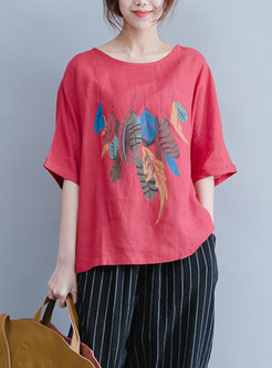 Red Plus Size Embroidered T-shirt