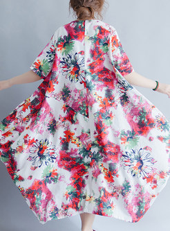 White Ethnic Flower Print Maxi Dress